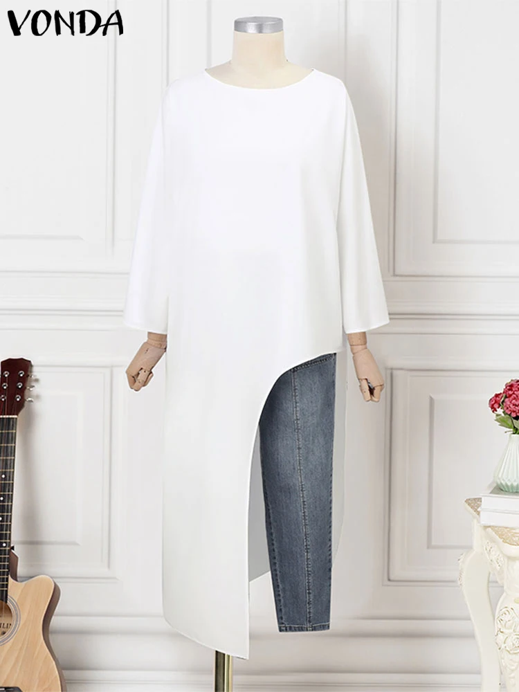 VONDA женская блузка с длинным рукавом 2024 однотонные блузки неровным подолом