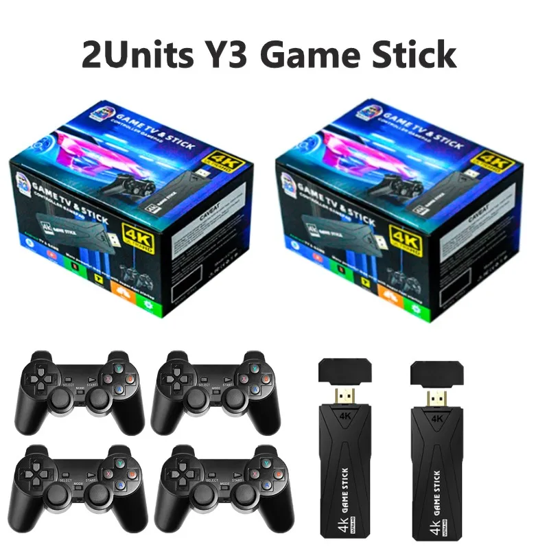 

Игровая консоль Y3, 2 шт., 4K HD, чипы RK3228A, DDR3, 1 ГБ, ретро-консоль для видеоигр, Android 2,4, ТВ-приставка, беспроводные контроллеры G, PS1 N64