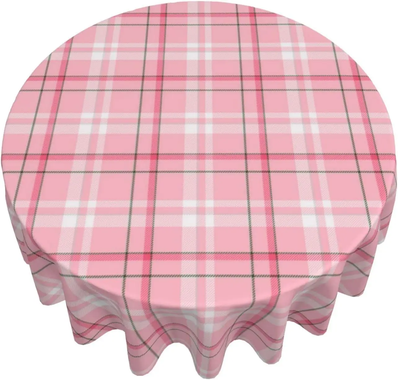 

Valentines Day Tablecloth Round 60 Inch Romantic Buffalo Pink Checkered Decorative Kitchen Dining Table Outdoor Party Patio