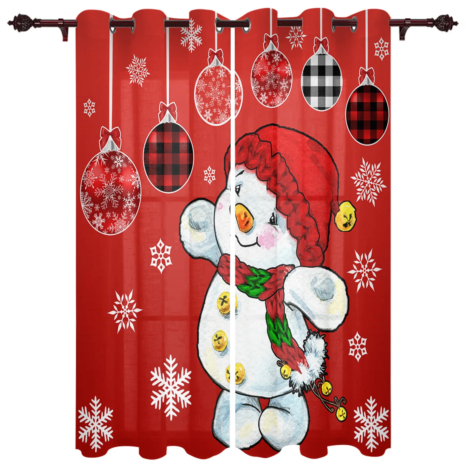 

Рождественские красные снеговики, снежинки, фонарики, зимние оконные шторы для гостиной, спальни, кухни, оконные шторы, прозрачные домашние шторы
