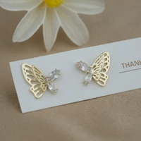 cute sweet crystal butterfly gold stud earrings women 2022 new fashion korean earrings party jewelry accessories gifts for girls