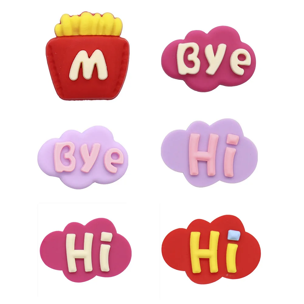 

1PCS Red Heart Bye Hi English Letters Fries PVC Garden Shoe Charms Fit Wristbands Shoe Decoration Buckle Clog Croc Jibz Kid Gift