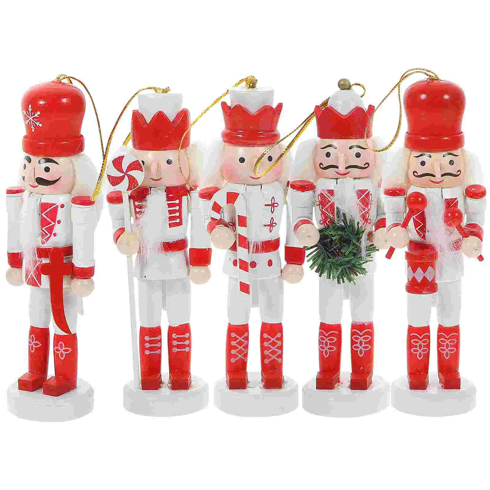 

5 Pcs Nutcracker Ornament Hanging Nutcrackers Craft Christmas Decorations Puppet Toys Wood Ornaments