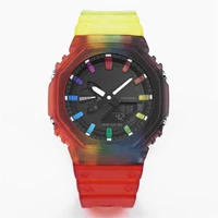 mens sports quartz digital watch waterproof full function led automatic hand lifting light jelly color 2100 seriesbox