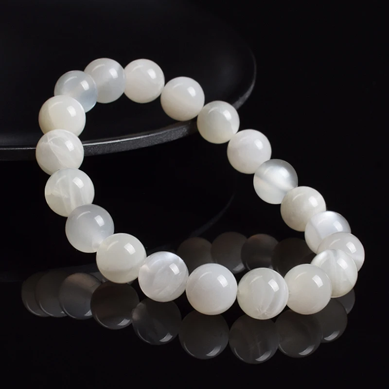 Фото Real Natural White Moonstone Bracelet Genuine Moon Stone Beads Elastic Bracelets for Women Men Premium Gift 8mm Gemstone Jewelry №3