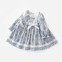 2022 new children princess dress floral mori breathable cotton baby dress lace bow long sleeve girl skirt clothes spring summer