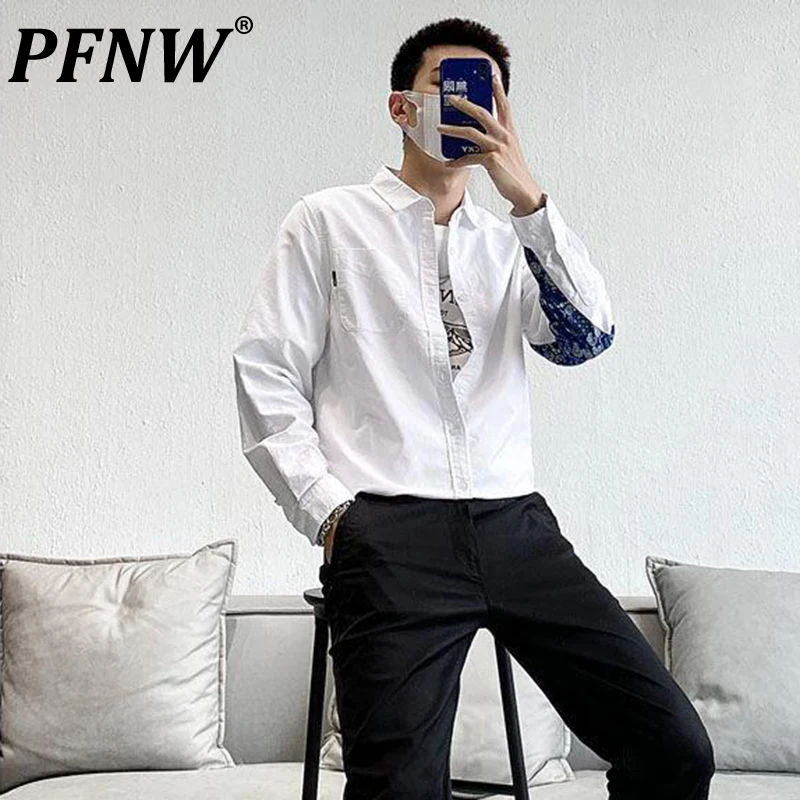 

PFNW Spring Autumn Men's Fashion Long Sleeve Print Shirts Casual Vintage Coat Single Breasted Turn-down Collar Tide Tops 12A7581