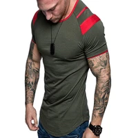 new foreign trade summer 2022 mens short sleeved t shirt round neck shoulder color matching casual mens solid color cotton t s