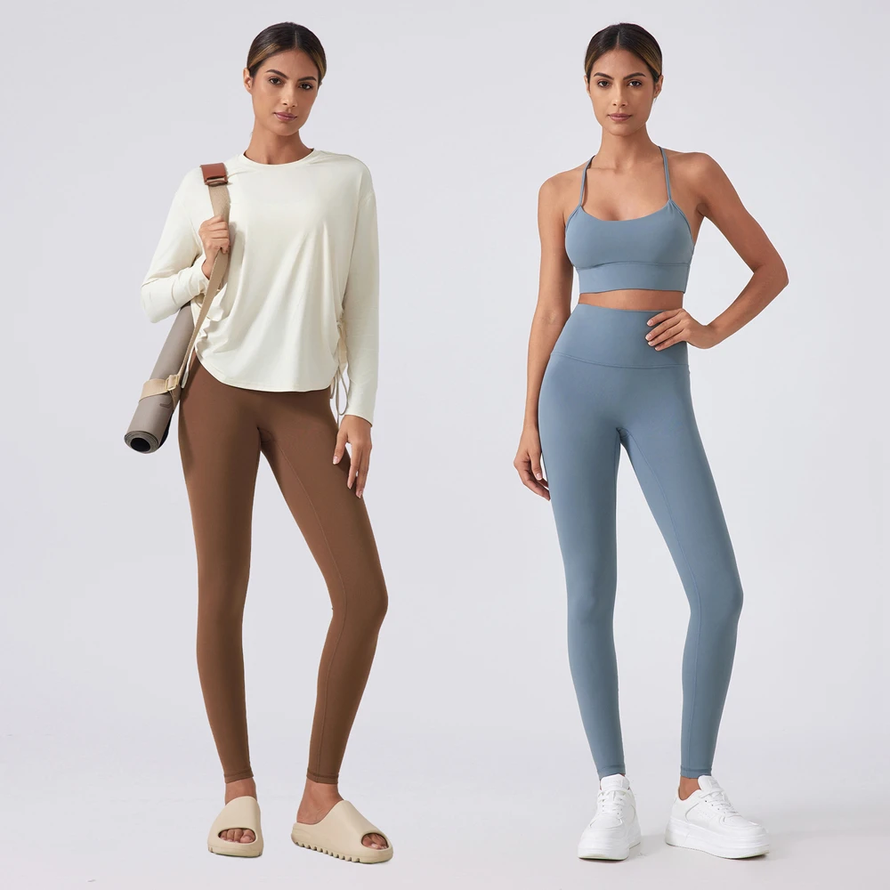 Женские брюки для йоги с высокой талией подтягивающие бедра телесные фитнеса без