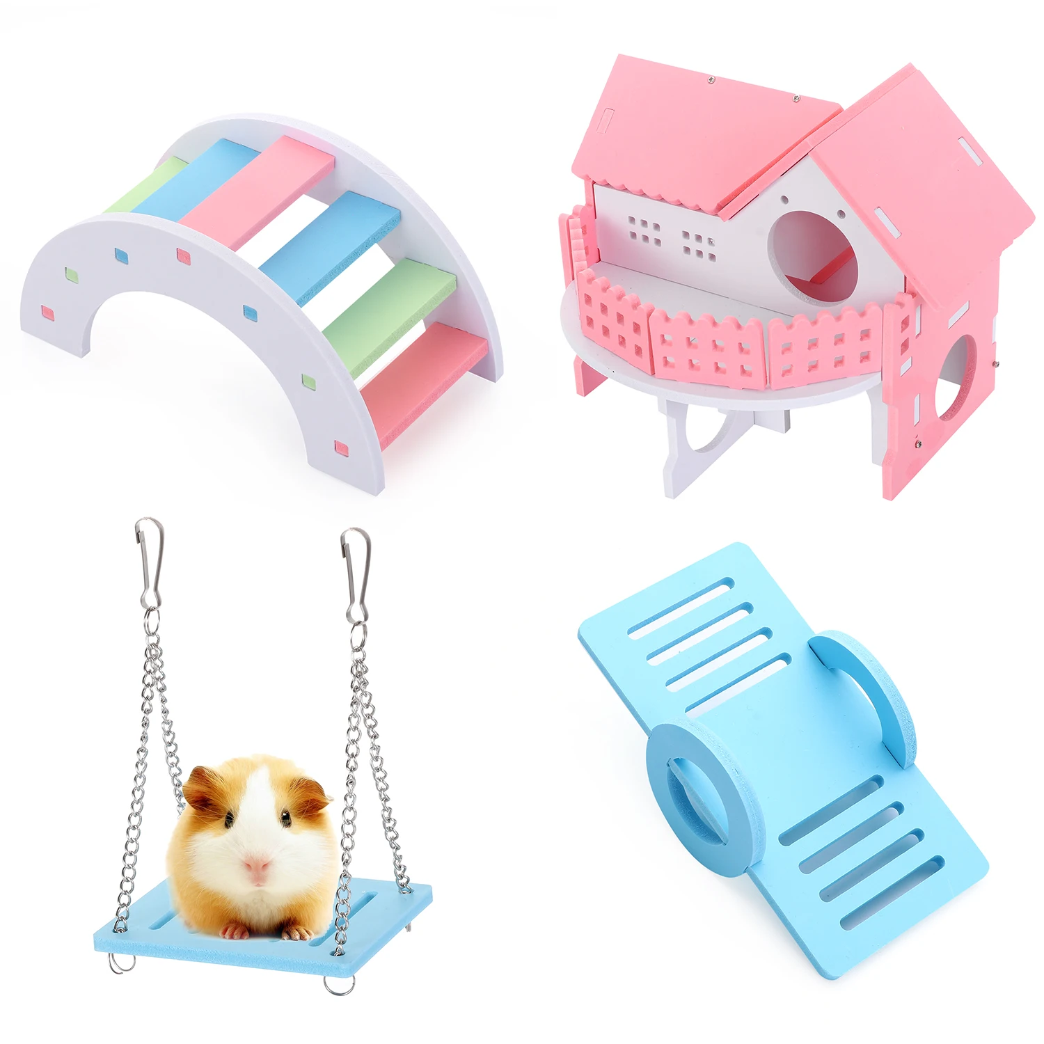 

Exercise Play Toys Hedgehog Swing Small Animal Gerbil Hamsters House Rainbow Bridge Pet Sport Exercise Toys Set