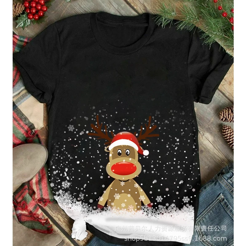 

Women's T-shirt Top Casual Christmas Loose Printed Pullover T-shirt Women's Fashion Short Sleeve Round Neck T-shirt