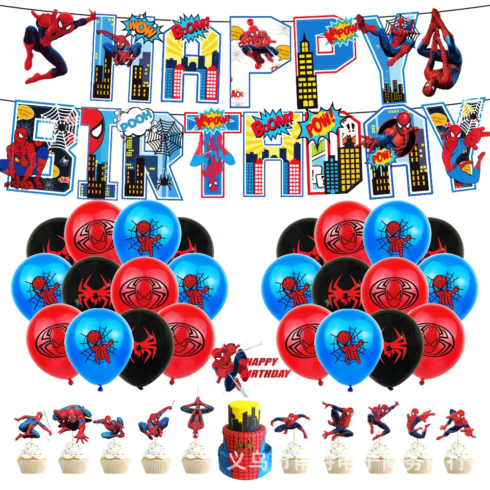 

Spiderman Marvel Superhero Theme Kids Birthday Party Decoration Supplies Set Latex Balloons Pull Flag Banner Cake Insert Gift