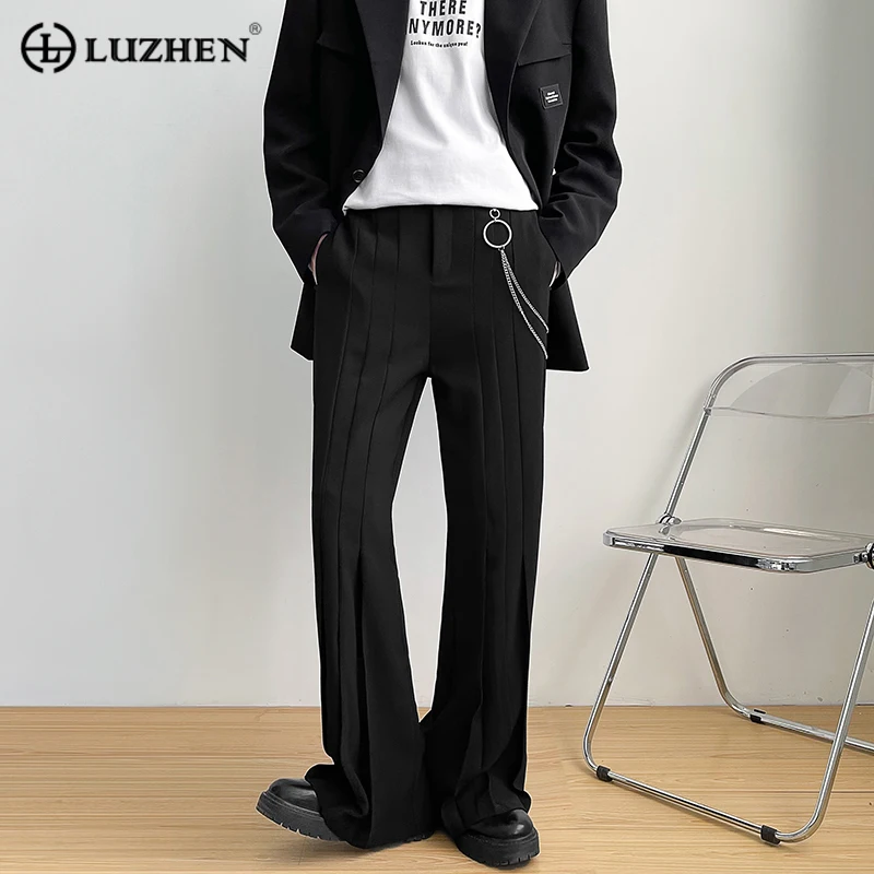 

LUZHEN Suit Flared Fashion Korean Pleated Pants Men's Trend Casual Pants Niche Design Multiple Layers Fold Loose Trousers 20ead2