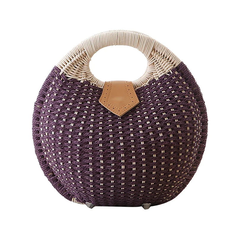Unistybag Cute Rattan Bag Summer Straw Bags for Women Retro Shell Handbags Portable Beach Bag Casual Round Tote Woven Bag