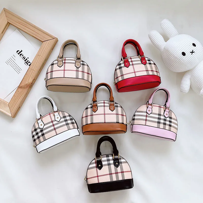 Fashion Girls Coin Purse Plaid Chain Messenger Bag 2022 New Temperament Little Girls Portable Shell Bags 4-12y Kid Handbag