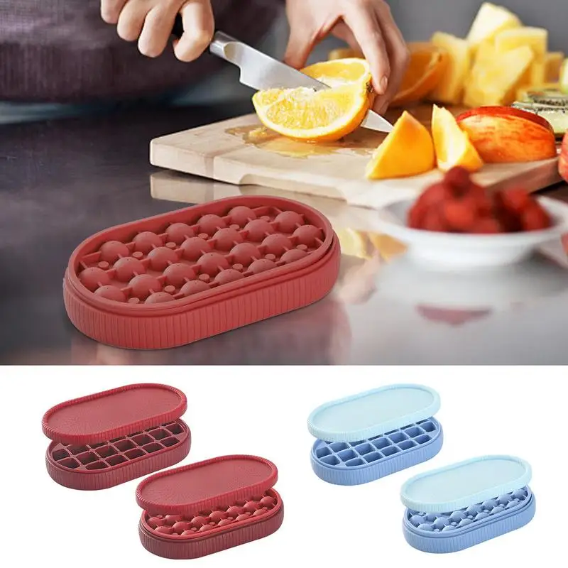 

Ice Cube Tray With Lid And Bin Ice Ball Maker Mold For Freezer With Container For Whiskey Cocktail Chilling Drinks Kitchen Use