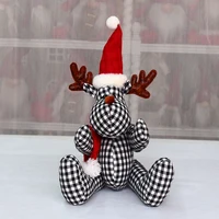 Merry Christmas Decoration for Home Red and Black Plaid Fabric Elk Doll 2022 New Year Gift Shop Window Christmas Tree Ornaments