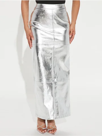 Женская длинная юбка с высокой талией, облегающая юбка-макси цвета металлик, с блестящим разрезом, элегантная летняя одежда для дня рождения, 2023
