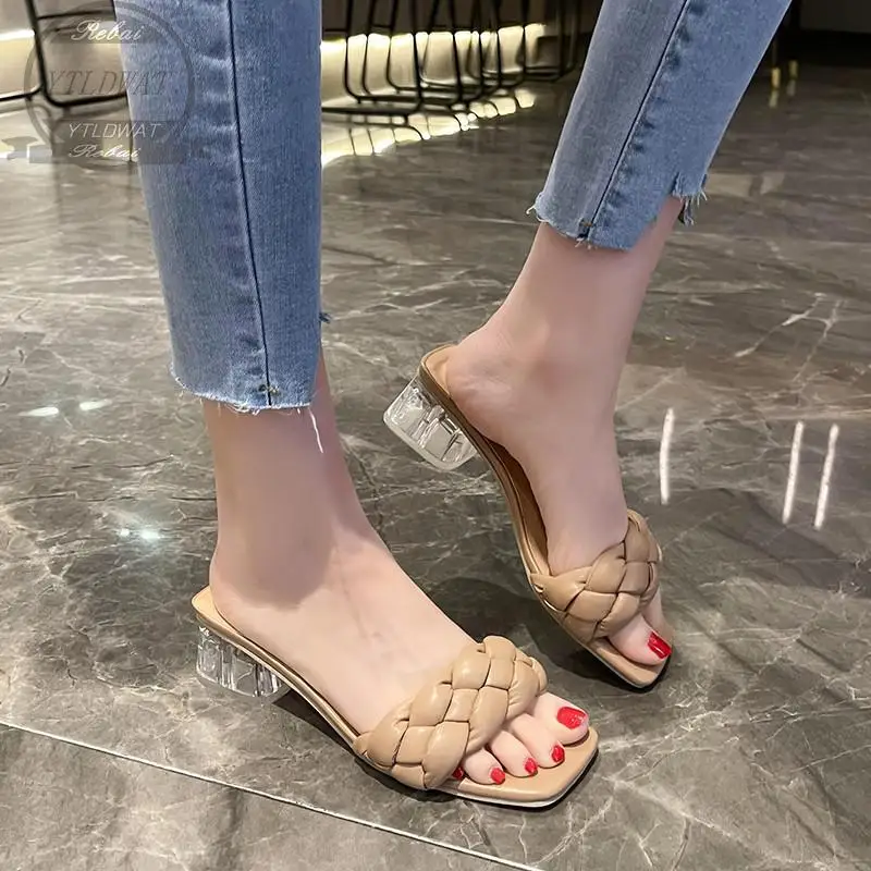 Ladies Flip-Flops Summer Slippers  Square Toe Sandals  Casual Beach Woven Flats  Slip-On  YTLDWAT