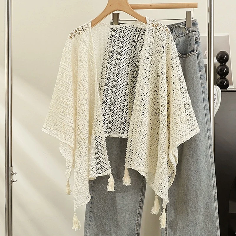 Лидер продаж Темпераментная Женская Вязаная Шаль с кисточками дизайнерская