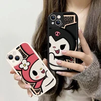 melody kuromi frosted embossed painted phone case for apple 131211promax phone case 6 s78plus all inclusive cartoon soft glue