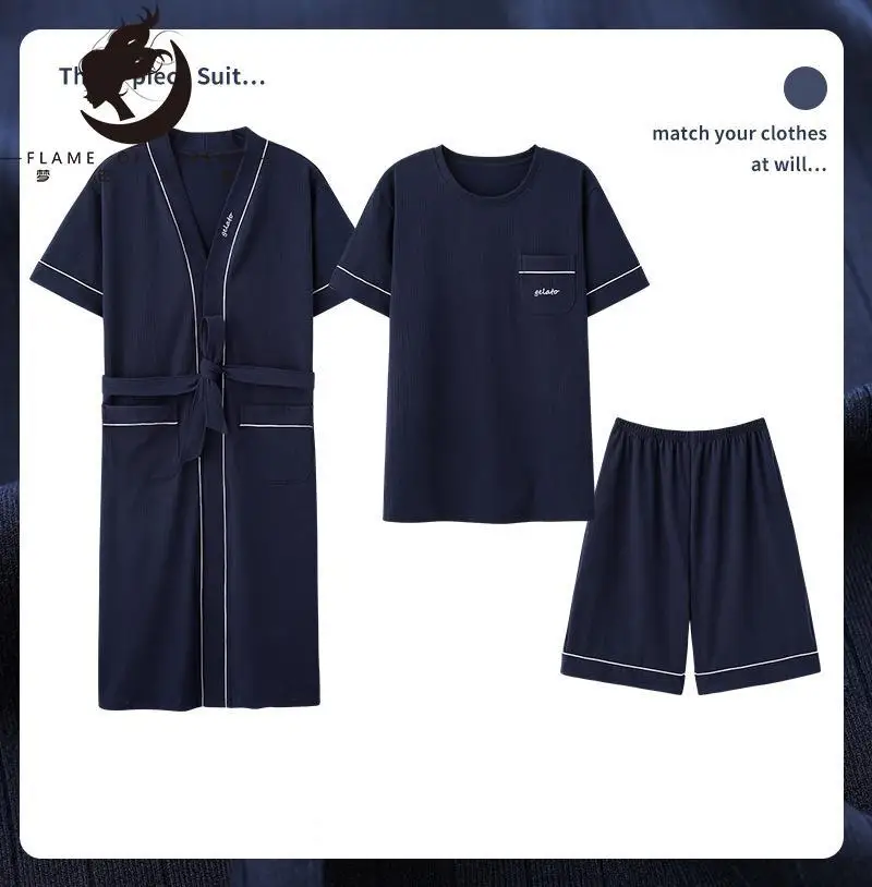 Flame Of Dream Pajamas Men's Summer Nightwear Cotton Short Sleeve Home Clothes 2022 New  Casual Three Piece Suit 221410