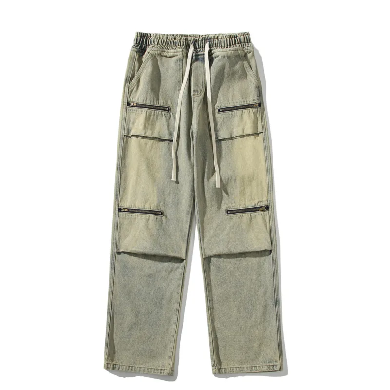 3-color Baggy Jeans Men Fashion Pocket Cargo Jeans Men Japanese Streetwear Hip Hop Loose Straight Denim Pants Mens Trousers