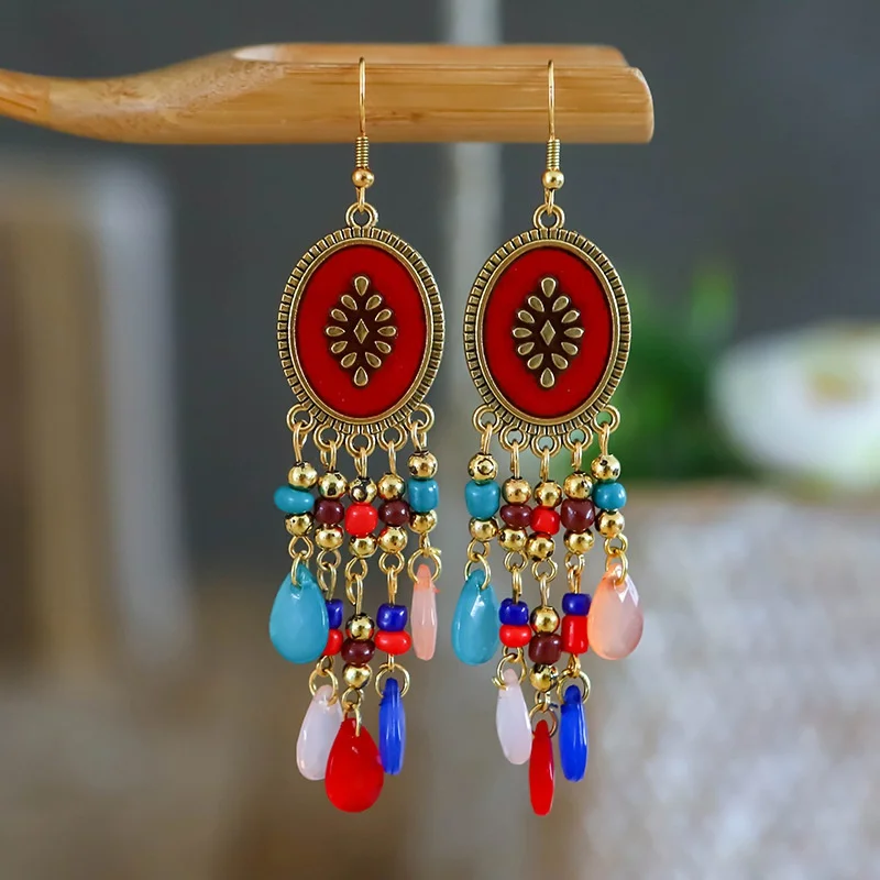 

Bohemian Long Water Drop Tassel Earrings for Women Vintage Oval Crystal Drop Dangle Femme Jewelry Seed Beads Earring