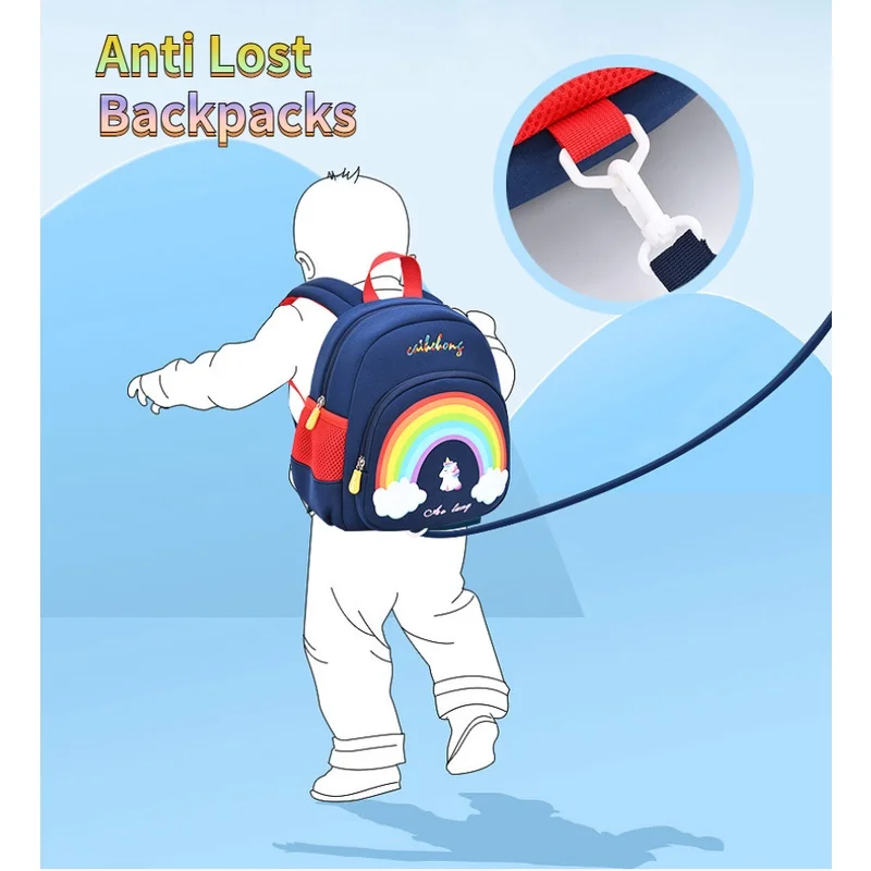 Children Rainbow Unicorn Cartoon Backpacks New Girls Boys Toddlers Baby Anti Lost Cute Schoolbags In Kindergarten Fashion Hot