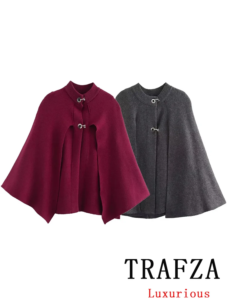 TRAFZA винтажный шикарный женский свитер однотонный плащ с круглым вырезом и