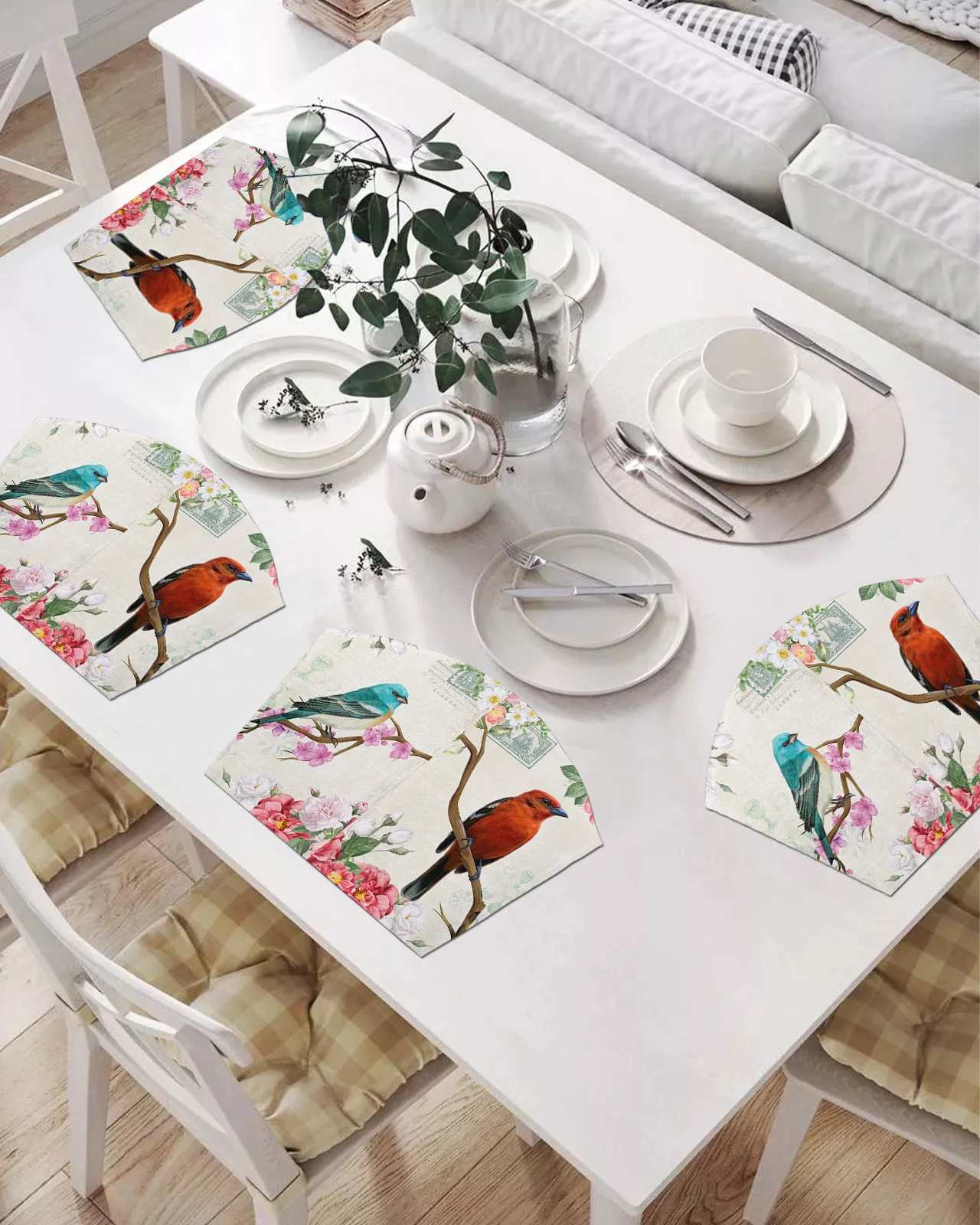 

2/4/6 шт. набор подставок в форме веера Винтажные Цветы и птицы коврики для стола подставка миска коврик Рождественский домашний декор кухонн...