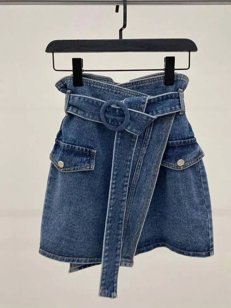 

Skirts Women High Waist Loose All-match Trendy Sashes Single Button Pockets Korean Style Daily Leisure Solid Ladies Womens New