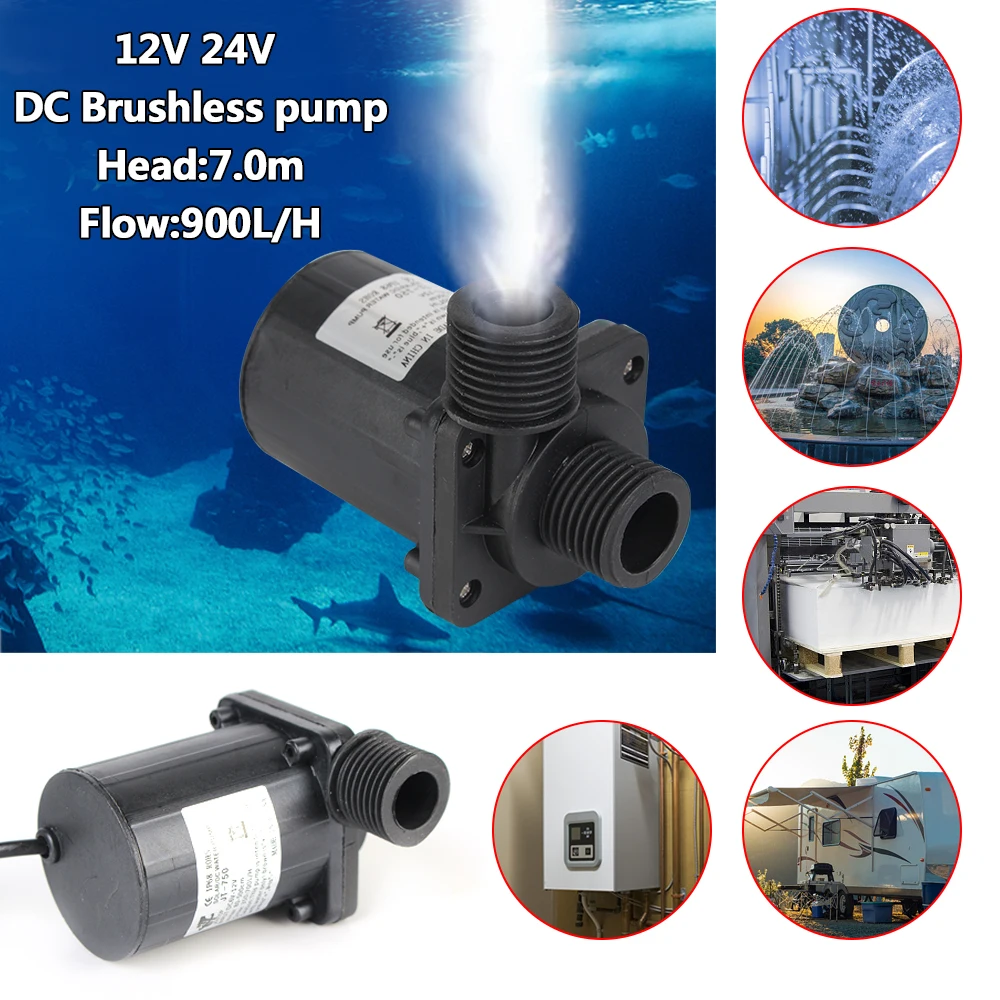 Buy Brushless Solar Motor Water Pump IP68 Heater Shower Floor Heating Booster US Plug DC 12V 24V Silent 4 Points Threaded on