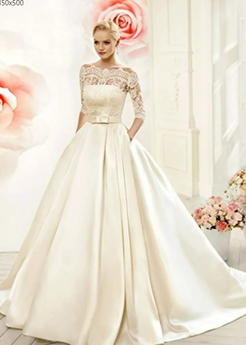 

Wedding dress 2022 elegant wedding dress Three Quarter Appliques Boat Neck trailing get married