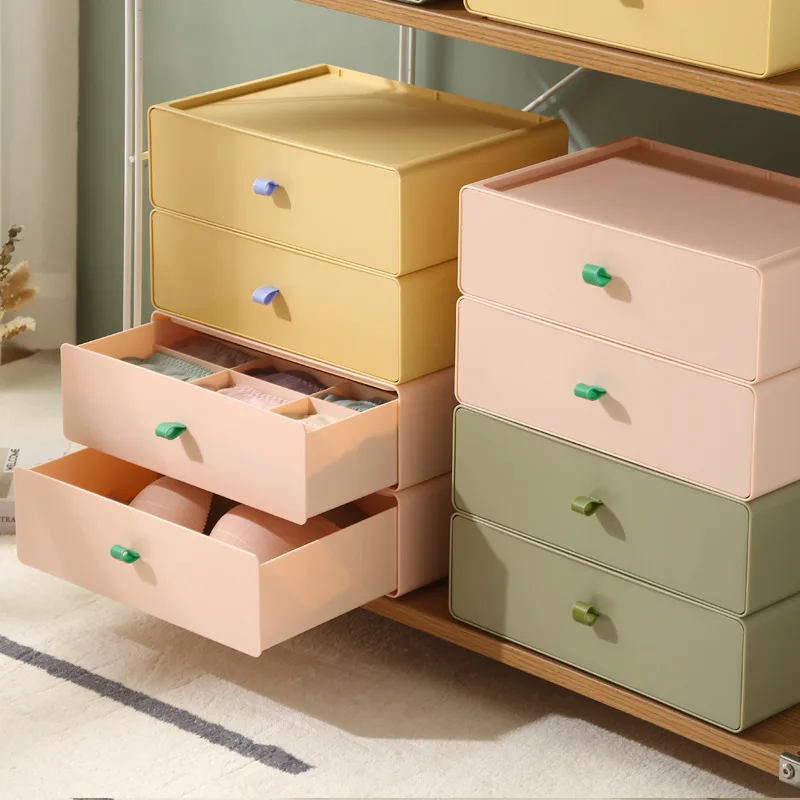 

Plastic Dormitory Closet Drawer Organizer for Underwear Socks Wardrobe Bedroom Clothes Divider Storage Box Container with Lid