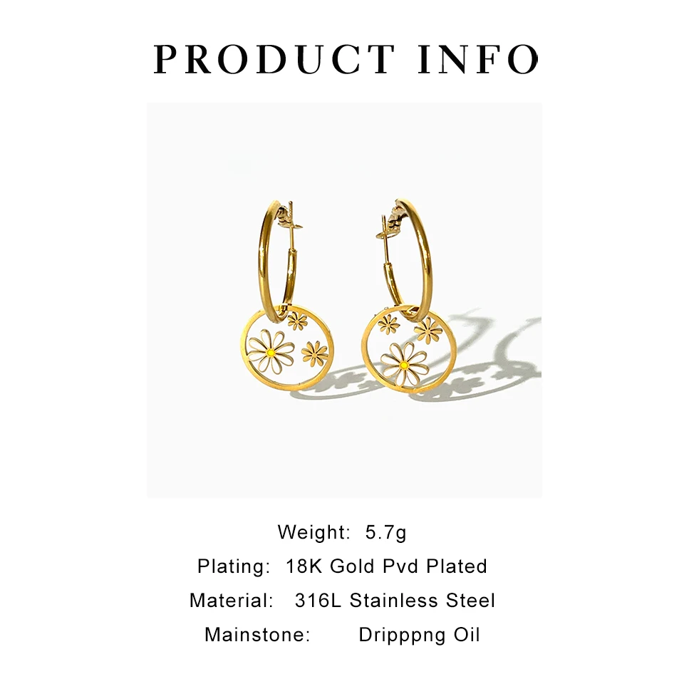 Серьги-кольца Peri'sbox из нержавеющей стали с тройной маргариткой очаровательные