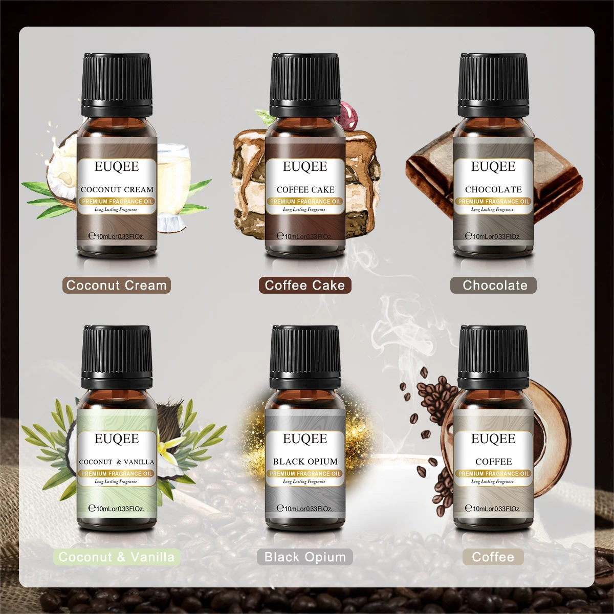 EUQEE 6pcs/set Fragrance Oil Gift Kit For Diffuser Coffee Bakery Harvest Spice Pumpkin Pie Forest Pine Sweet Fruit Perfume Oils |