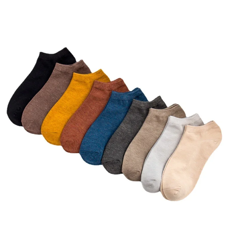 Summer Men's 100% Cotton Shallow Mouth Thin High Quality Solid Color Fashion Colorful Harajuku Retro Leisure Boat Socks 5 Pair