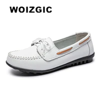 woizgic womens female ladies mother genuine leather shoes flats loafers lace up tpr autumn spring plus size 42 43 44