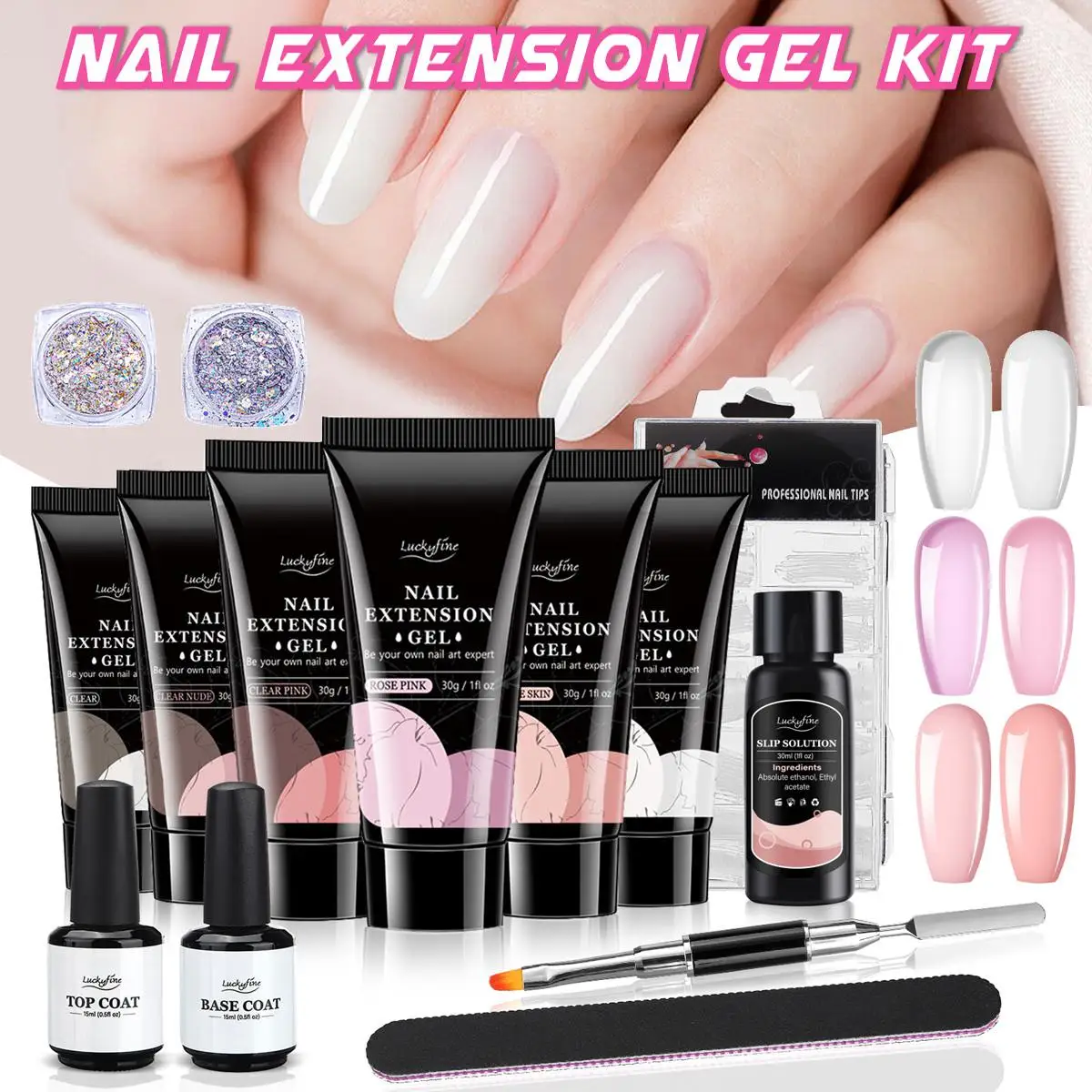 

14 in 1 Nail Extension Gel Kit Nail Builder Gel Nail Enhancement Trial Kit ,Nail Gel Kit for Beginner Art design