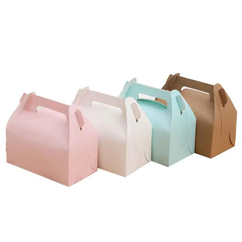 

20pcs Cake Food Kraft Paper Box With Handle Cookie Muffin Cupcake Baking Cake Boxes Wedding Party Candy Gift Packing Carton