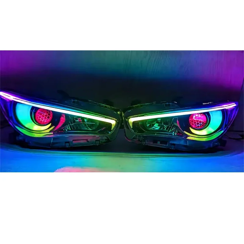 Фото Модифицированная передняя фара для Infiniti Q50 Sedan 2014-2023 годов выпуска, RGB LED, с эффектом турбины, Halo, Demon Eye, Angry Eye №3