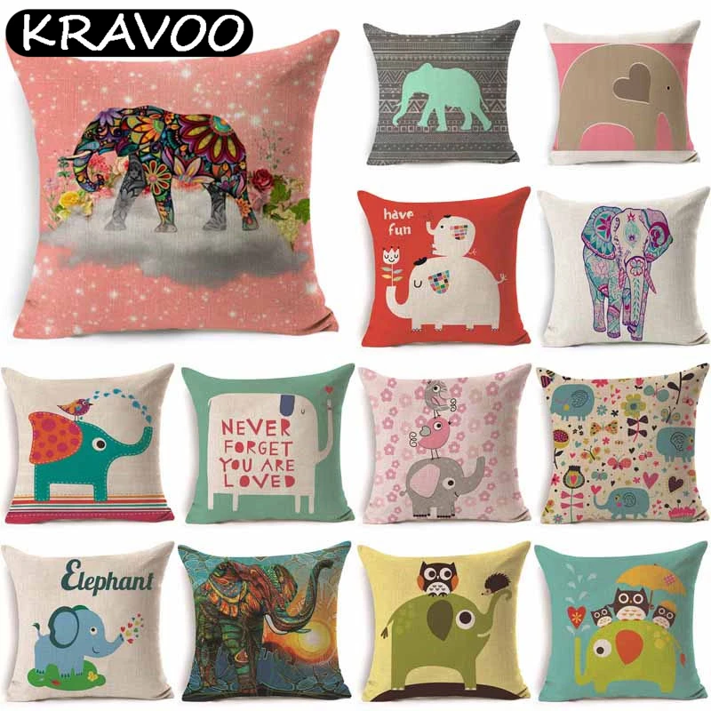 

Elephant Owl Pattern Cotton Linen Throw Pillow Cushion Cover Cartoon Car Home Sofa Bed Decorative Pillowcase Funda Cojin