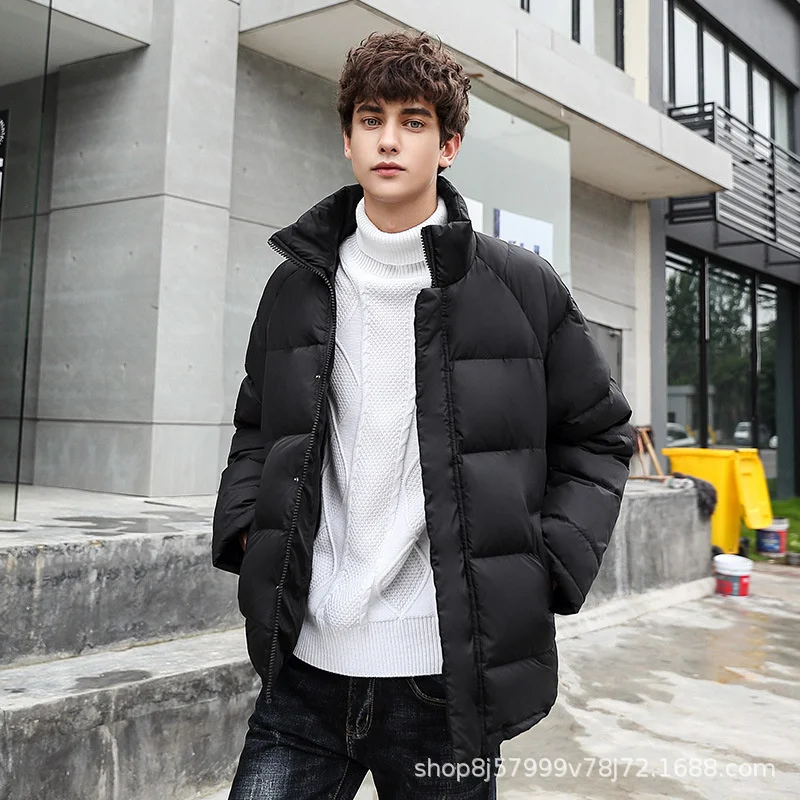 genuine luxury brand Down Men's short youth winter thickened leisure large size bread jacket Korean white duck down solid color
