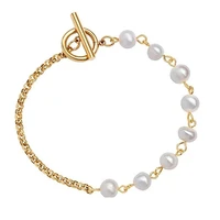 new fine18k gold baroque natural freshwater pearl box chain bracelet men women hand cuff ukraine pulseras mujer jewelry gift