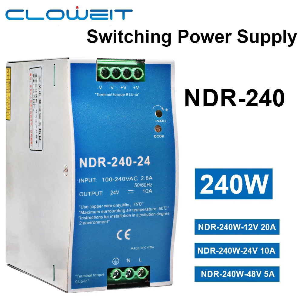 Cloweit NDR 240 Вт 24 В 48 промышленный выходной трансформатор на DIN-рейку переменного