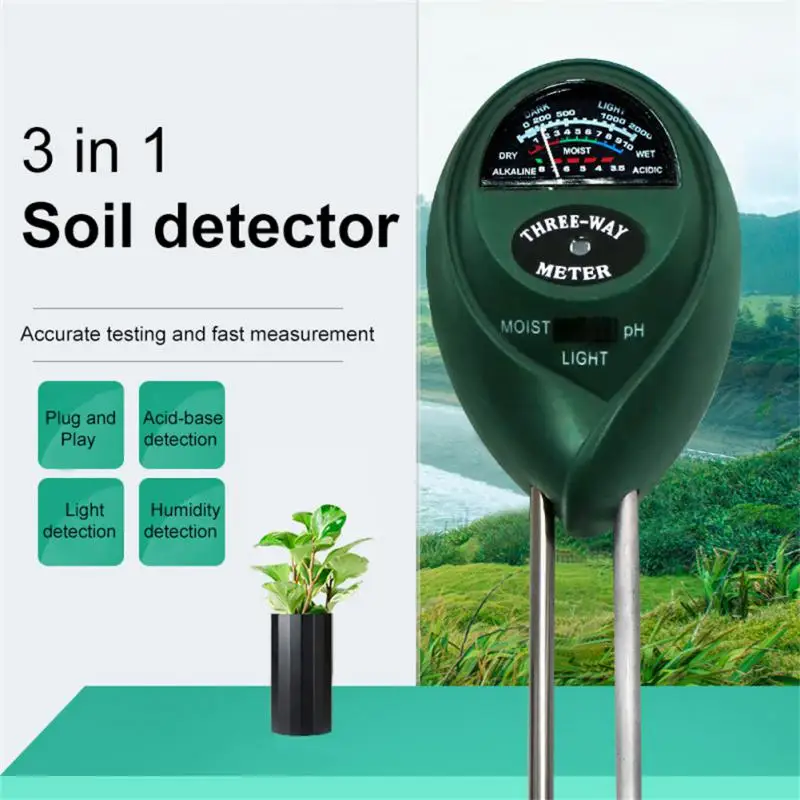 

3 in1 Soil Water Moisture PH Meter Acidity Humidity Sunlight Light PH Test Garden Flowers Moist Sensor Tester Testing Instrument