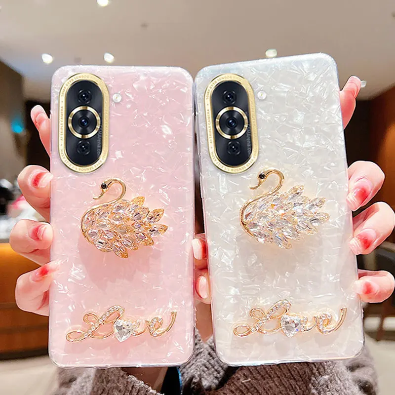 

Nova10 Luxury Swan Rhinestone Case For Huawei Nova 10 9 se pro 8i 7i 5T Phone Case Nova10 Shockproof Cover
