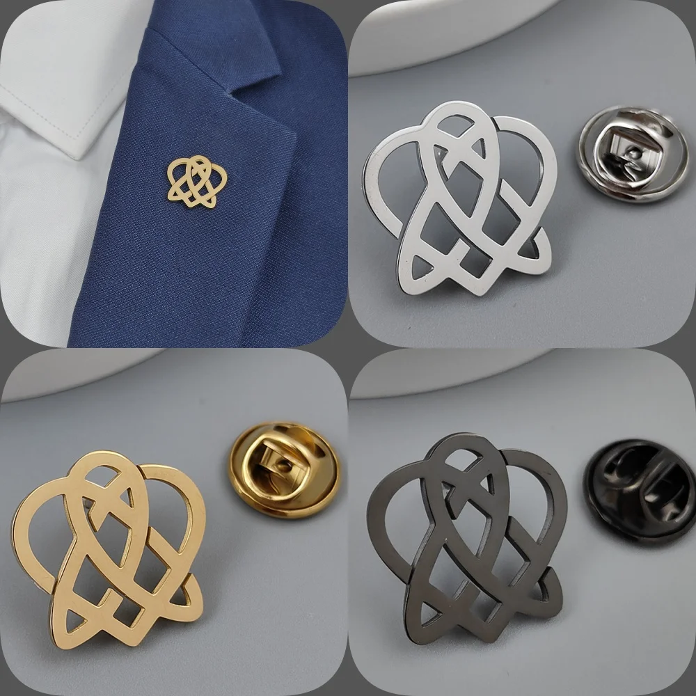 Значок с позолоченным узелком в форме сердца черная булавка для лацкана костюма