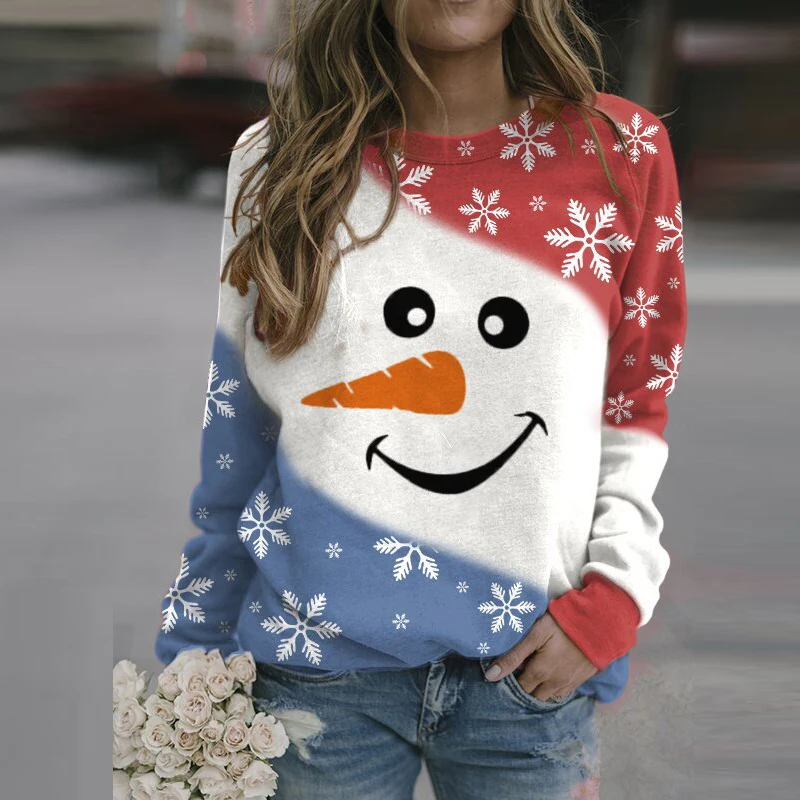 Winter Christmas Snowman Party Sweater Women 2022 New Autumn Fashion Loose Hoodie Casual X-Mas Snowflake 3D Print Hoodie Jumper